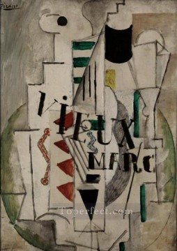  cubism - Guitar glass bottle old marc 1912 cubism Pablo Picasso